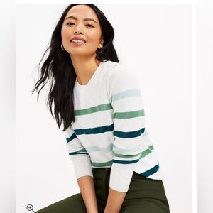 LOFT Striped Puff Sleeve Sweater - Large